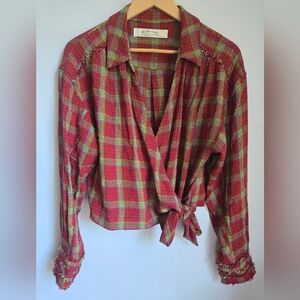 We The Free - FREE PEOPLE Plaid Red and Green Women's Wrap Top